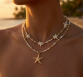 Dainty Shell & Starfish Rice Beads Pendant Necklace