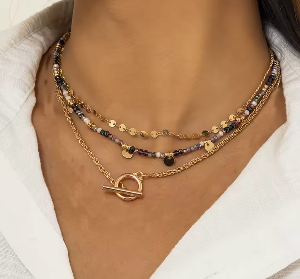 Bohemian Multilayer Handmade Beaded Necklace with Tassels & Gold Sheet Pendant