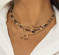 Bohemian Multilayer Handmade Beaded Necklace with Tassels & Gold Sheet Pendant