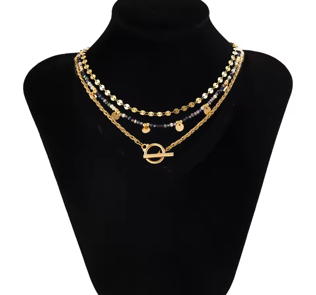 Bohemian Multilayer Handmade Beaded Necklace with Tassels & Gold Sheet Pendant