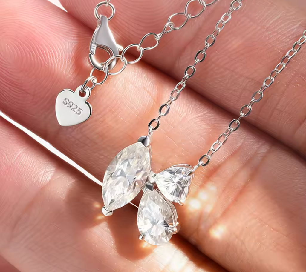 3-Stone Marquise, Pear & Heart Moissanite Diamond Pendant Necklace