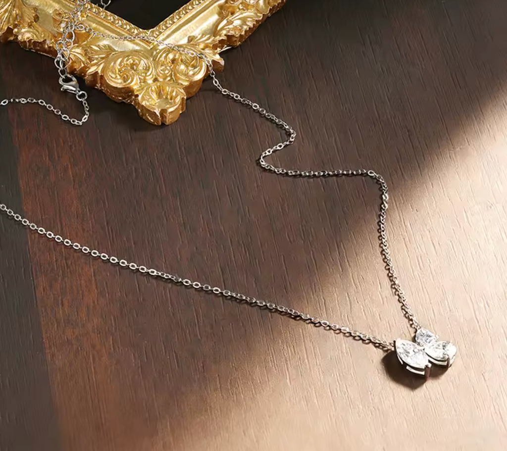 3-Stone Marquise, Pear & Heart Moissanite Diamond Pendant Necklace