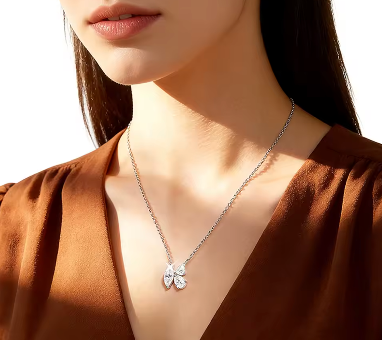 3-Stone Marquise, Pear & Heart Moissanite Diamond Pendant Necklace