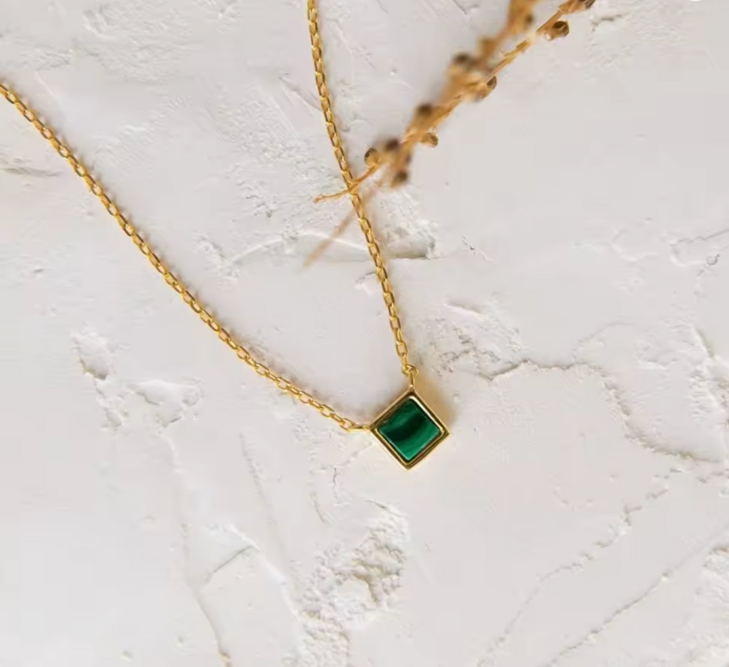 Square Peacock Green Crystal Necklace