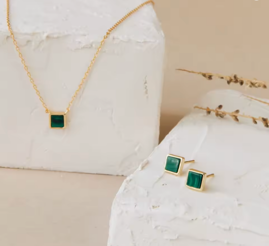 Square Peacock Green Crystal Necklace