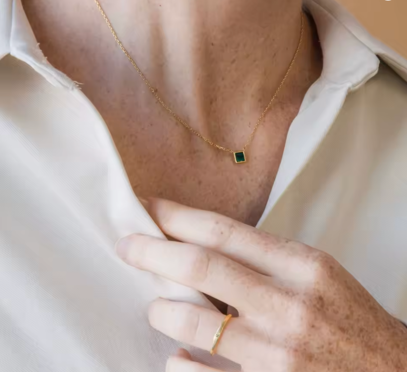 Square Peacock Green Crystal Necklace