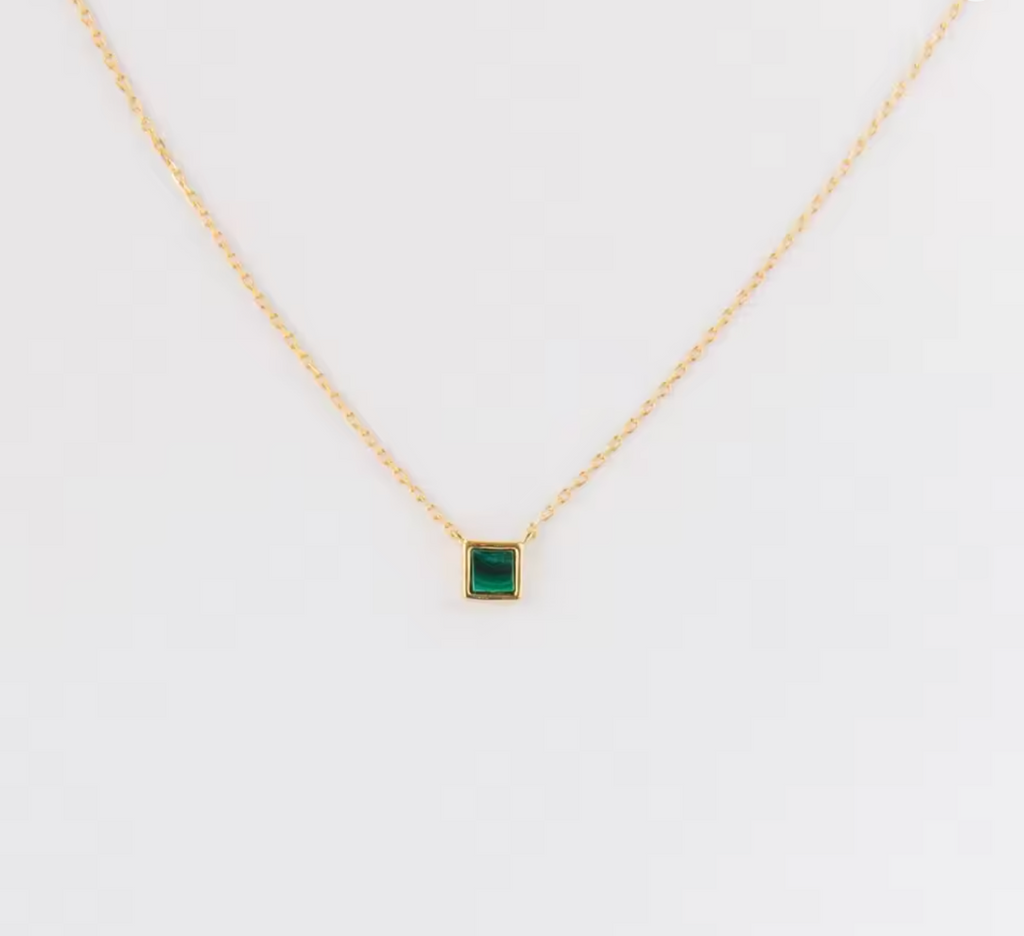 Square Peacock Green Crystal Necklace
