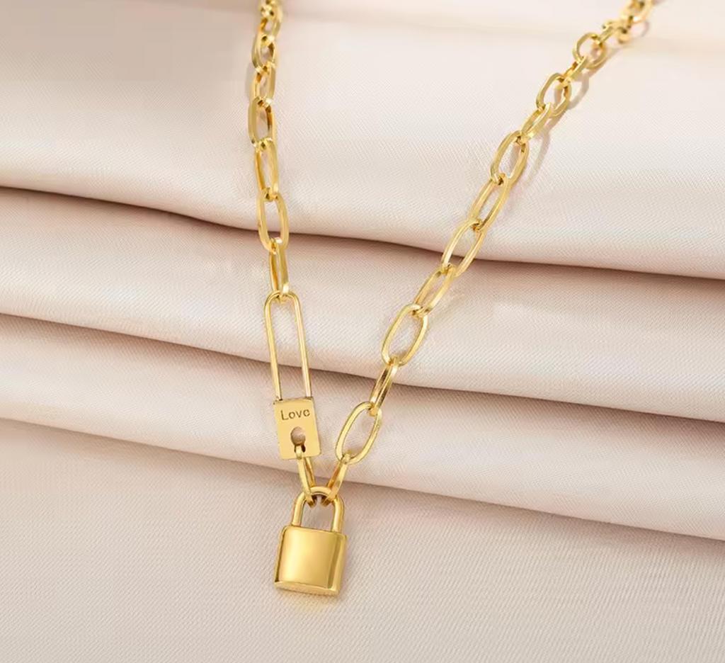 316L Stainless Steel Letter Love Lock Pendant Thick Chain Necklace