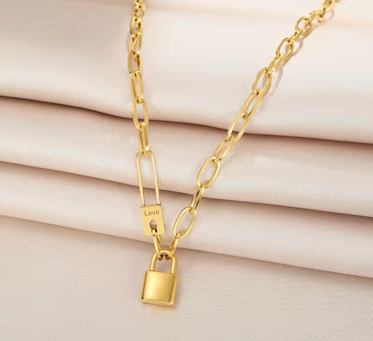 316L Stainless Steel Letter Love Lock Pendant Thick Chain Necklace