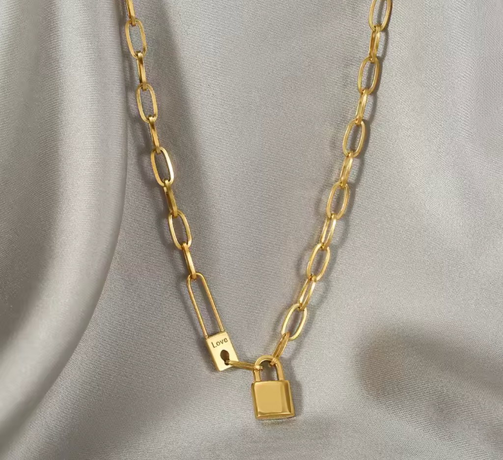 316L Stainless Steel Letter Love Lock Pendant Thick Chain Necklace