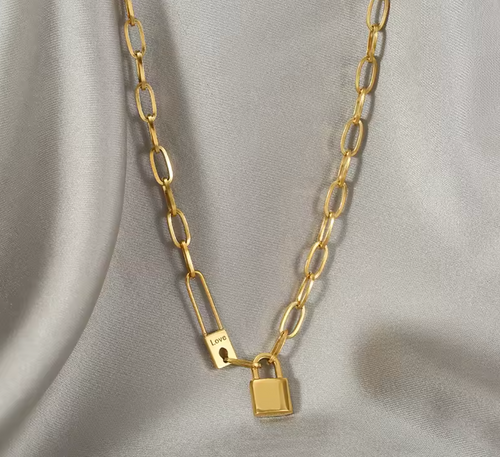 316L Stainless Steel Letter Love Lock Pendant Thick Chain Necklace