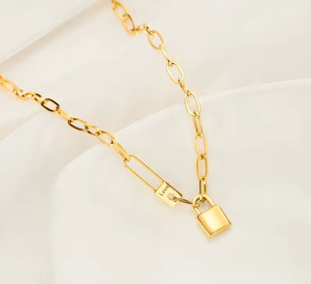 316L Stainless Steel Letter Love Lock Pendant Thick Chain Necklace