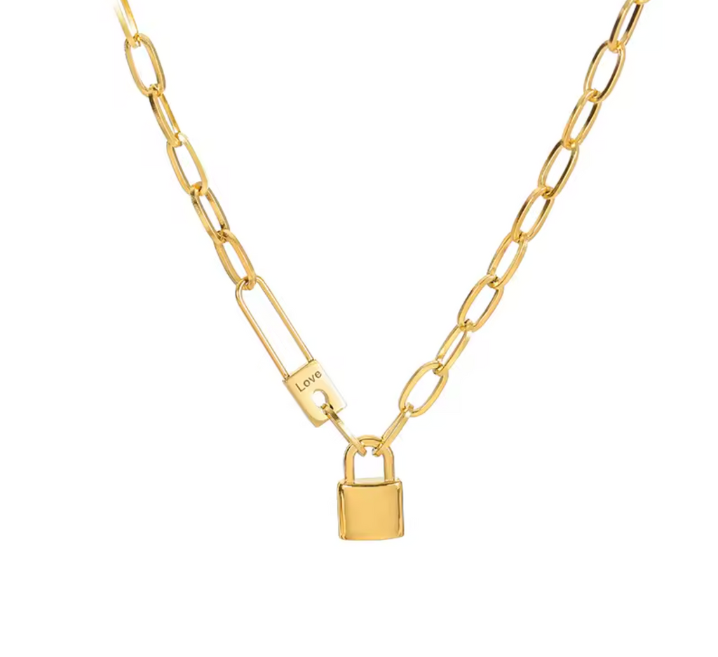 316L Stainless Steel Letter Love Lock Pendant Thick Chain Necklace