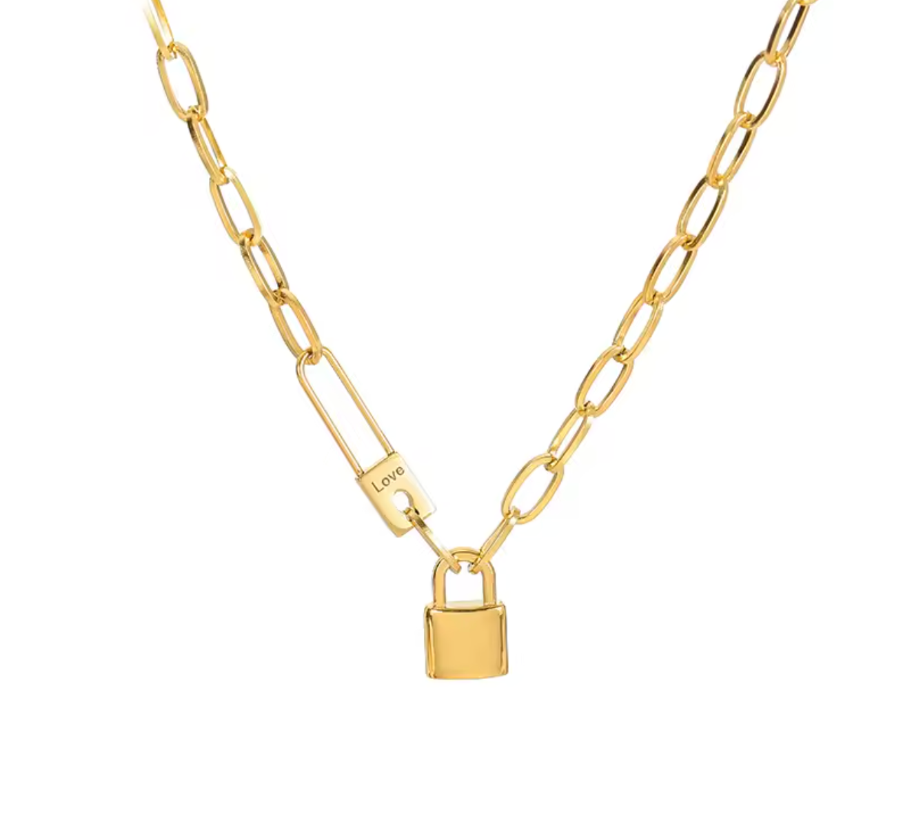 316L Stainless Steel Letter Love Lock Pendant Thick Chain Necklace