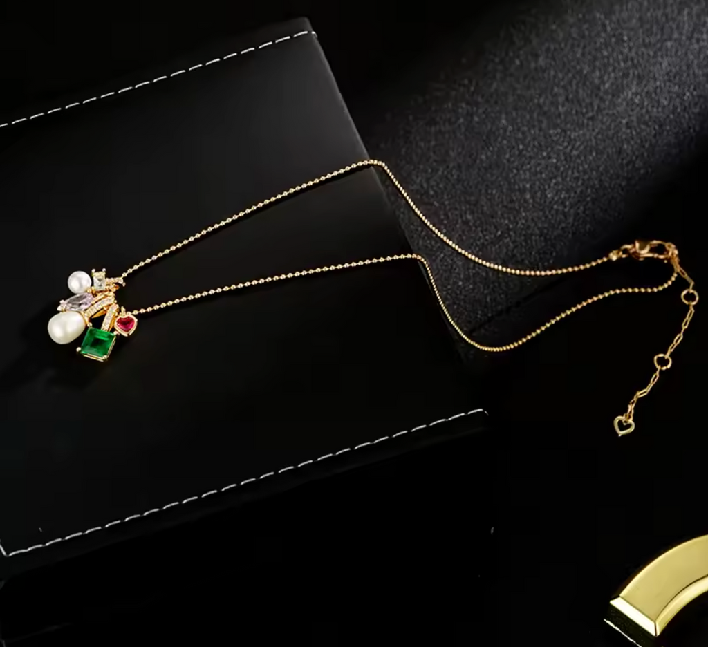 CZ Zircon Natural Freshwater Pearl Pendant Necklace