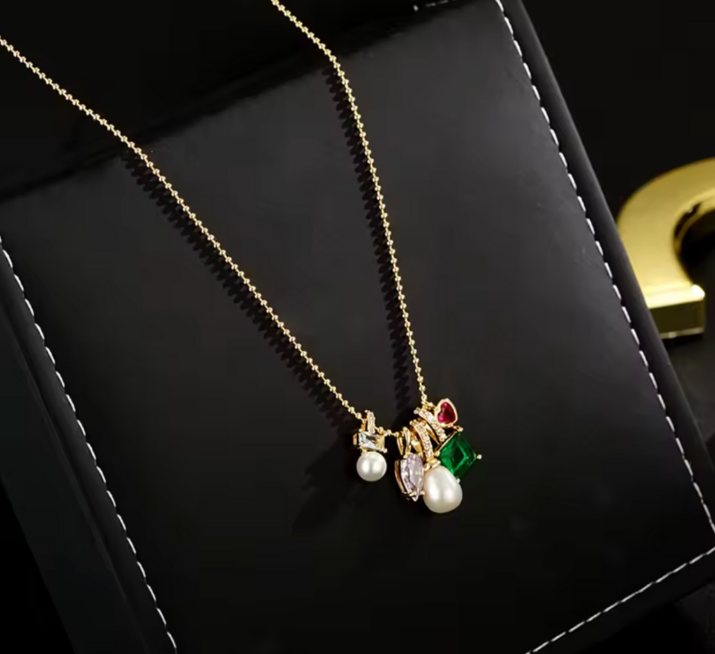 CZ Zircon Natural Freshwater Pearl Pendant Necklace