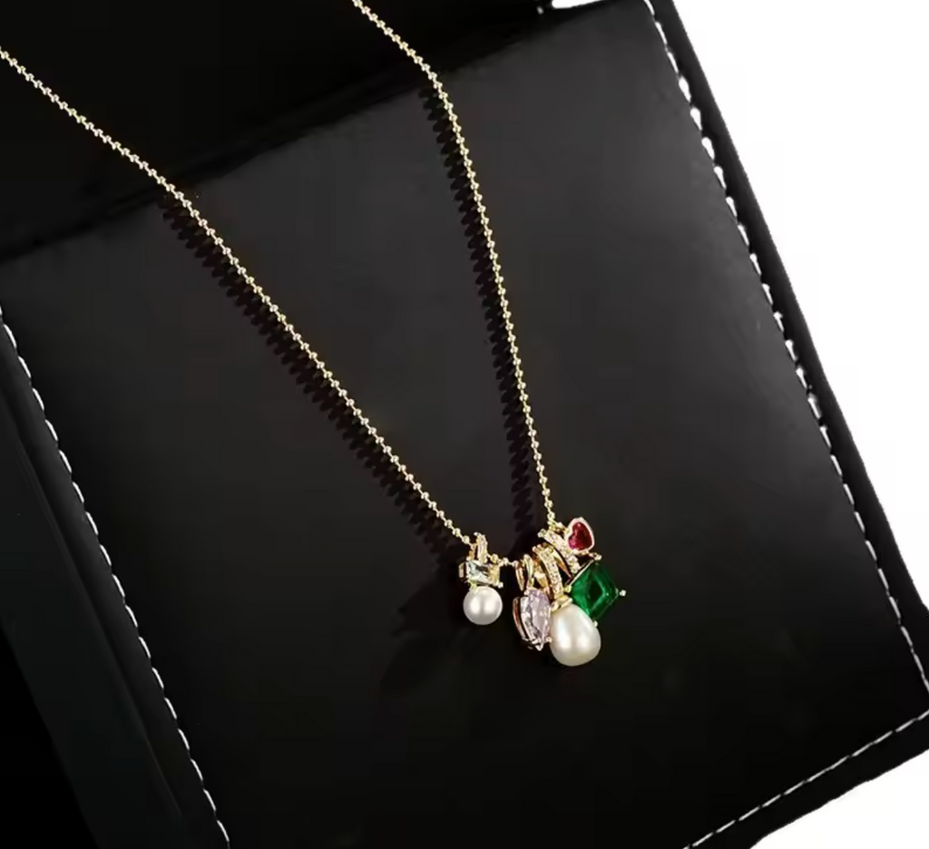 CZ Zircon Natural Freshwater Pearl Pendant Necklace