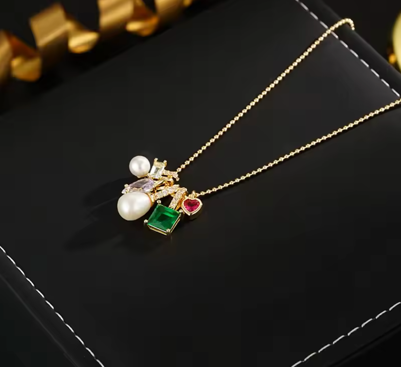 CZ Zircon Natural Freshwater Pearl Pendant Necklace