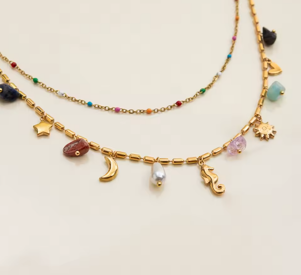 Stainless Steel Double Layer Oil Drip Necklace